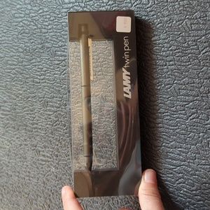 Vintage Lamy Twin Pen Brushed Steel Ballpoint & Pencil 0.5mm. new in box.